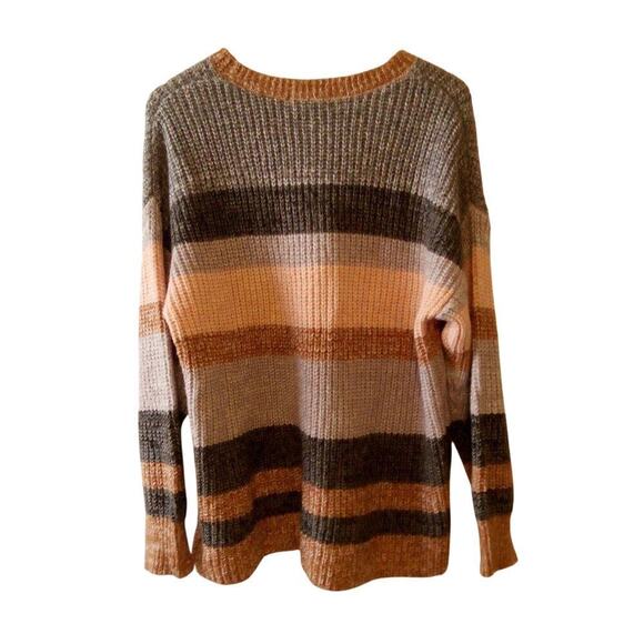 C & C California Striped Sweater Size 1X Brown Neutral Preppy Casual - Picture 5 of 9